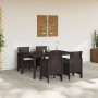 Conjunto de Comedor de Jardín de 5 Piezas con Cojines Marrón Ratan Poliéster de , Mesas de jardín - Ref: Foro24-3378701, Prec...
