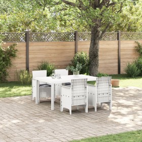 Juego de Comedor de Jardín de 5 Piezas con Cojines de Poliratán Blanco de , Mesas de jardín - Ref: Foro24-3378705, Precio: 27...