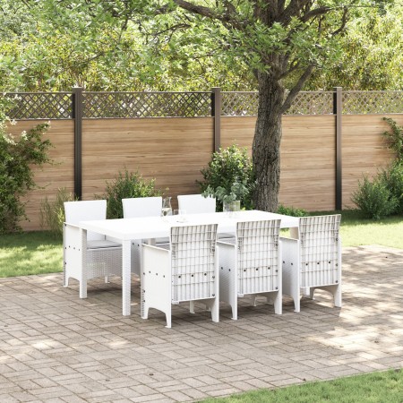 Juego de Comedor de Jardín de 7 Piezas con Cojines Blanco Poliratán de , Mesas de jardín - Ref: Foro24-3378724, Precio: 385,8...