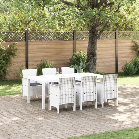 Conjunto de Comedor de Jardín de 7 Piezas con Cojines en Blanco de Poliratán de , Mesas de jardín - Ref: Foro24-3378725, Prec...