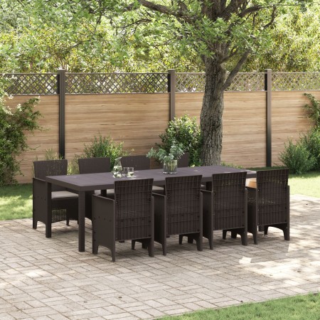 Conjunto de Comedor Jardín de 9 Piezas con Cojines Marrón Polirratán de , Mesas de jardín - Ref: Foro24-3378738, Precio: 482,...