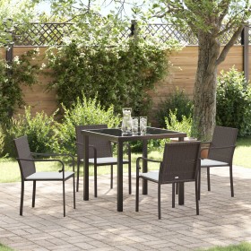 Set de Comedor para Jardín de 5 Piezas con Cojines de Poliratán Marrón de , Sillas de jardín - Ref: Foro24-3379045, Precio: 2...