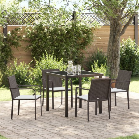 Set de Comedor para Jardín de 5 Piezas con Cojines de Poliratán Marrón de , Sillas de jardín - Ref: Foro24-3379045, Precio: 2...