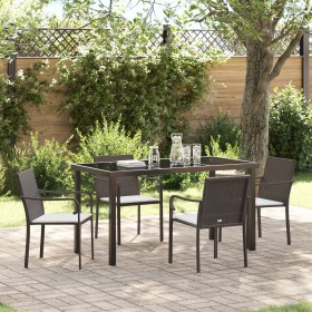 Juego de comedor de jardín de 5 piezas con cojines marrones de poliratán de , Sillas de jardín - Ref: Foro24-3379046, Precio:...