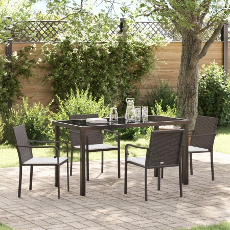Juego de comedor de jardín de 5 piezas con cojines marrones de poliratán de , Sillas de jardín - Ref: Foro24-3379046, Precio:...
