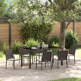 Conjunto de comedor para el jardín de 7 piezas con cojines de poliratán marrón de , Sillas de jardín - Ref: Foro24-3379048, P...