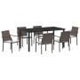 Conjunto de comedor para el jardín de 7 piezas con cojines de poliratán marrón de , Sillas de jardín - Ref: Foro24-3379048, P...