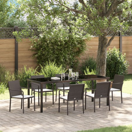 Juego de Comedor de Jardín de 7 Piezas con Cojines de Ratán Sintético Marrón de , Sillas de jardín - Ref: Foro24-3379049, Pre...