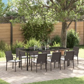 Conjunto de comedor para el jardín de 9 piezas con cojines de poliratán marrón de , Sillas de jardín - Ref: Foro24-3379050, P...