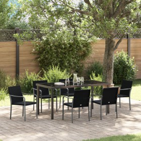 Juego de comedor de jardín de 7 piezas con cojines de poliratán negro de , Sillas de jardín - Ref: Foro24-3379055, Precio: 42...