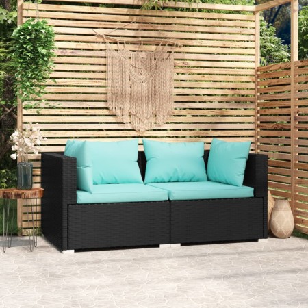 Sofá de 2 plazas con cojines ratán sintético negro de vidaXL, Conjuntos de jardín - Ref: Foro24-317531, Precio: 256,39 €, Des...