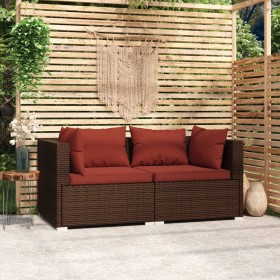 Sofá de 2 plazas con cojines ratán sintético marrón de vidaXL, Conjuntos de jardín - Ref: Foro24-317542, Precio: 194,04 €, De...