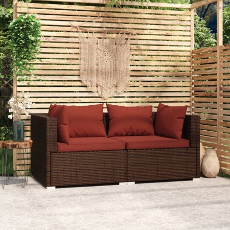 Sofá de 2 plazas con cojines ratán sintético marrón de vidaXL, Conjuntos de jardín - Ref: Foro24-317542, Precio: 194,04 €, De...
