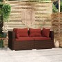 Sofá de 2 plazas con cojines ratán sintético marrón de vidaXL, Conjuntos de jardín - Ref: Foro24-317542, Precio: 194,04 €, De...