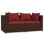 Sofá de 2 plazas con cojines ratán sintético marrón de vidaXL, Conjuntos de jardín - Ref: Foro24-317542, Precio: 194,04 €, De...