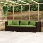 Sofá de jardín de 3 plazas con cojines ratán sintético marrón de vidaXL, Conjuntos de jardín - Ref: Foro24-317555, Precio: 34...