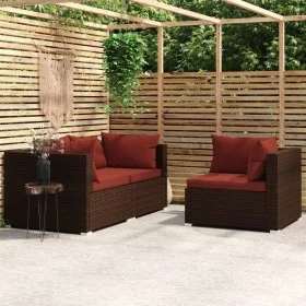 Set muebles de jardín 3 piezas y cojines ratán sintético marrón by vidaXL, Modular outdoor sofas - Ref: Foro24-317549, Price:...