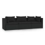 Sofá de 3 plazas con cojines ratán sintético negro de vidaXL, Conjuntos de jardín - Ref: Foro24-317522, Precio: 353,42 €, Des...
