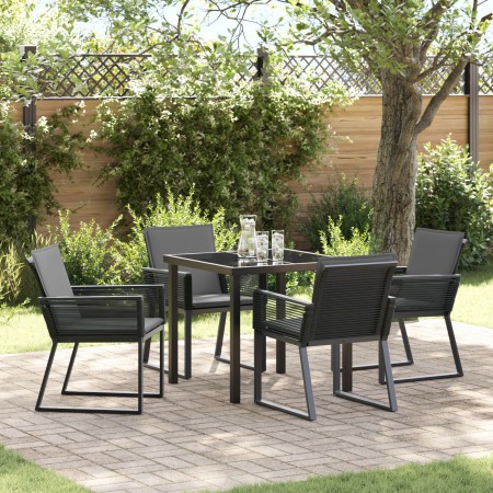 Conjunto de comedor de jardín de 9 piezas con cojines negros de poliratán de , Sillas de jardín - Ref: Foro24-3379323, Precio...
