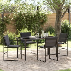Conjunto de Comedor de Jardín de 5 Piezas con Cojines Negro Textileno y Acero de , Sillas de jardín - Ref: Foro24-3379333, Pr...