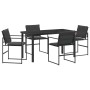 Conjunto de Comedor de Jardín de 5 Piezas con Cojines Negro Textileno y Acero de , Sillas de jardín - Ref: Foro24-3379333, Pr...