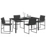 Conjunto de Comedor de Jardín de 5 Piezas con Cojines Negro Textileno y Acero de , Sillas de jardín - Ref: Foro24-3379334, Pr...
