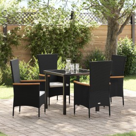 Set de Comedor de Jardín de 5 Piezas con Cojines Ratán Poliéster Negro de , Sillas de jardín - Ref: Foro24-3379423, Precio: 3...