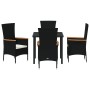 Set de Comedor de Jardín de 5 Piezas con Cojines Ratán Poliéster Negro de , Sillas de jardín - Ref: Foro24-3379423, Precio: 3...