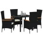 Juego de Comedor de Jardín de 5 Piezas con Cojines de Ratán Poliratán Negro de , Sillas de jardín - Ref: Foro24-3379425, Prec...