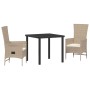 Set de Comedor de Jardín de 3 Piezas con Cojines Beige Ratán PE de , Sillas de jardín - Ref: Foro24-3379464, Precio: 315,33 €...