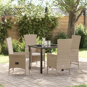 Conjunto de Comedor de Jardín de 5 Piezas con Cojines Beige Poliratán de , Sillas de jardín - Ref: Foro24-3379465, Precio: 53...