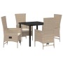 Conjunto de Comedor de Jardín de 5 Piezas con Cojines Beige Poliratán de , Sillas de jardín - Ref: Foro24-3379465, Precio: 53...