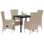 Conjunto de Comedor de Jardín de 5 Piezas con Cojines Beige Poliratán de , Sillas de jardín - Ref: Foro24-3379465, Precio: 53...