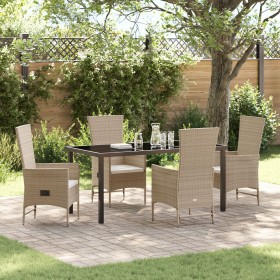 Set de Comedor de Jardín de 5 Piezas con Cojines Beige Poliratán de , Sillas de jardín - Ref: Foro24-3379467, Precio: 566,29 ...