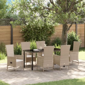 Conjunto de Comedor de Jardín de 7 Piezas con Cojines Beige Poliratán de , Sillas de jardín - Ref: Foro24-3379468, Precio: 86...