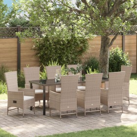 Conjunto de Comedor de Jardín de 9 Piezas con Cojines Beige Poliratán de , Sillas de jardín - Ref: Foro24-3379470, Precio: 1,...