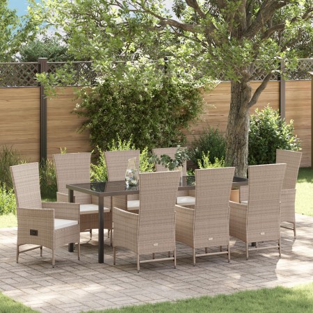 Conjunto de Comedor de Jardín de 9 Piezas con Cojines Beige Poliratán de , Sillas de jardín - Ref: Foro24-3379470, Precio: 1,...