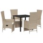 Conjunto de Comedor de Jardín de 5 Piezas con Cojines Beige Ratán PE de , Sillas de jardín - Ref: Foro24-3379472, Precio: 564...