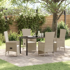 Set de Comedor de Jardín de 5 Piezas con Cojines Beige de Ratán Sintético de , Sillas de jardín - Ref: Foro24-3379473, Precio...