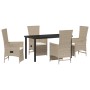 Set de Comedor de Jardín de 5 Piezas con Cojines Beige de Ratán Sintético de , Sillas de jardín - Ref: Foro24-3379473, Precio...