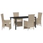 Juego de Comedor de Jardín de 5 Piezas con Cojines Beige de Ratán Poliéster de , Sillas de jardín - Ref: Foro24-3379474, Prec...