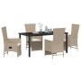 Juego de Comedor de Jardín de 5 Piezas con Cojines Beige de Ratán Poliéster de , Sillas de jardín - Ref: Foro24-3379474, Prec...
