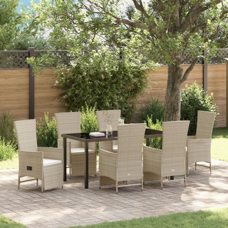 Juego de Comedor de Jardín de 7 Piezas con Cojines Beige Ratán Sintético de , Sillas de jardín - Ref: Foro24-3379475, Precio:...