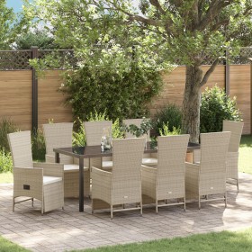 Juego de Comedor de Jardín de 9 Piezas con Cojines Beige de Poliratán de , Sillas de jardín - Ref: Foro24-3379477, Precio: 1,...