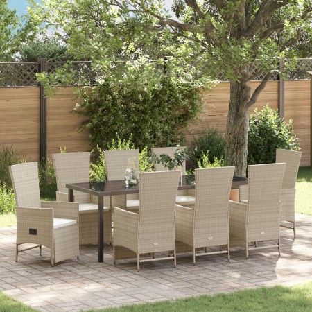 Juego de Comedor de Jardín de 9 Piezas con Cojines Beige de Poliratán de , Sillas de jardín - Ref: Foro24-3379477, Precio: 1,...