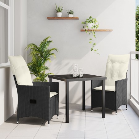 Conjunto de Comedor de Jardín de 3 Piezas con Cojines en Polirratán Negro de , Sillas de jardín - Ref: Foro24-3379534, Precio...