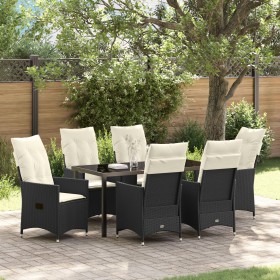 Set de Comedor de Jardín de 7 Piezas con Cojines en Poliratán Negro de , Sillas de jardín - Ref: Foro24-3379538, Precio: 738,...