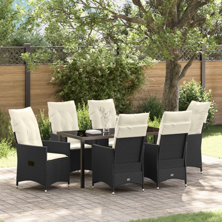 Set de Comedor de Jardín de 7 Piezas con Cojines en Poliratán Negro de , Sillas de jardín - Ref: Foro24-3379538, Precio: 738,...