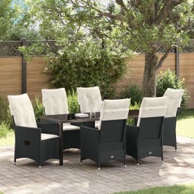 Juego de Comedor de Jardín de 7 Piezas con Cojines Negro Ratan Poliéster de , Sillas de jardín - Ref: Foro24-3379539, Precio:...