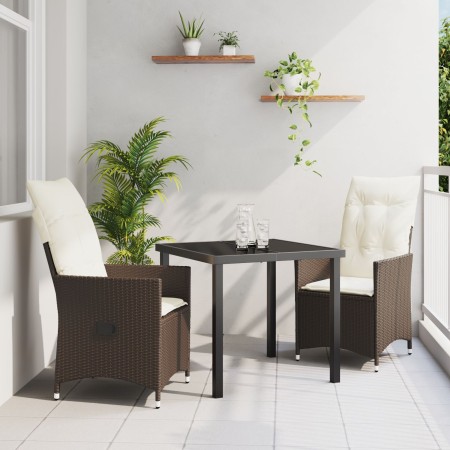 Set de Comedor Jardín de 3 Piezas con Cojines Marrón Poliratán de , Sillas de jardín - Ref: Foro24-3379541, Precio: 315,40 €,...